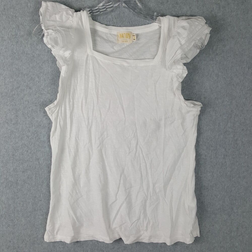 Nation LTD Women's White Square Neck Short Sleeve Cotton Top Size S